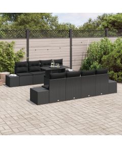 vidaXL 9-elementowy Zestaw Sofy Ogrodowej z poduszkami Czarny Polirattan Dārza mēbeļu komplekti