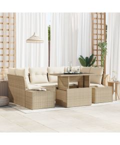 vidaXL Beżowy Zestaw Sof Ogrodowych z Poduszkami 7-częściowy Rattan Dārza mēbeļu komplekti