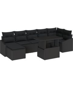 vidaXL 8-elementowy Zestaw Sof Ogrodowych z Poduszkami Czarny Polirattan Dārza mēbeļu komplekti