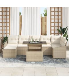 vidaXL 8-częściowy zestaw sofy ogrodowej z poduszkami beżowy poli rattan Dārza mēbeļu komplekti