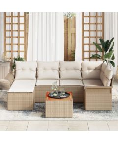 vidaXL 7-częściowy zestaw sof ogrodowych z poduszkami Beżowy Polirattan Akacja Dārza mēbeļu komplekti