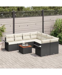 vidaXL Zestaw Sof Ogrodowych 9 Elementów z Poduszkami Czarny Polirattan Akacja Dārza mēbeļu komplekti