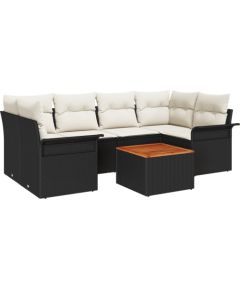 vidaXL 7-częściowy zestaw sof ogrodowych z poduszkami Czarny Polirattan Akacja Dārza mēbeļu komplekti