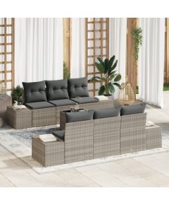 vidaXL 7-częściowy zestaw sof ogrodowych z poduszkami jasnoszary polirattan Dārza mēbeļu komplekti