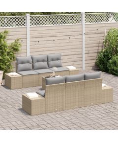 vidaXL 7 Elementowy Zestaw Sof Ogrodowych z Poduszkami Beżowy Polirattan Dārza mēbeļu komplekti
