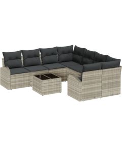 vidaXL 9-częściowy zestaw sofy ogrodowej z poduszkami jasnoszary polirattan Dārza mēbeļu komplekti