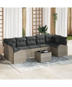 vidaXL 8-elementowy zestaw sof ogrodowych z poduszkami jasnoszary polirattan Dārza mēbeļu komplekti