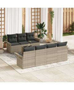 vidaXL 8-częściowy zestaw sof ogrodowych z poduszkami jasnoszary polirattan Dārza mēbeļu komplekti