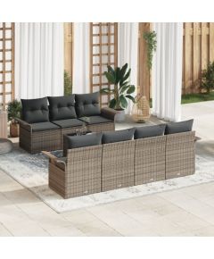 vidaXL Zestaw 8-częściowy kanap ogrodowych z poduszkami Szary Polirattan Dārza mēbeļu komplekti