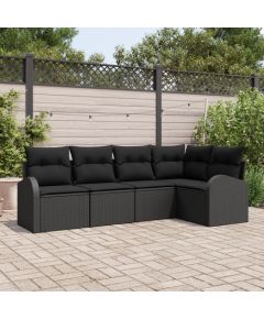 vidaXL 5-częściowy zestaw sof ogrodowych z poduszkami Czarny Poli Rattan Dārza mēbeļu komplekti