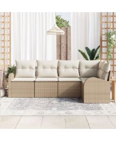 vidaXL 5-Częściowy Zestaw Sofy Ogrodowej z Poduszkami - Beżowy Polirattan Dārza mēbeļu komplekti