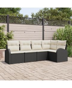 vidaXL Zestaw 5-częściowy sofa ogrodowa z poduszkami czarny polirattan Dārza mēbeļu komplekti