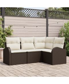 vidaXL 4-częściowy zestaw sof ogrodowych z poduszkami brązowy polirattan Dārza mēbeļu komplekti