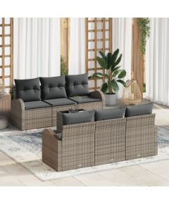 vidaXL Zestaw Sofy Ogrodowej 7 Części z Poduszkami Szary Poli Rattan Dārza mēbeļu komplekti
