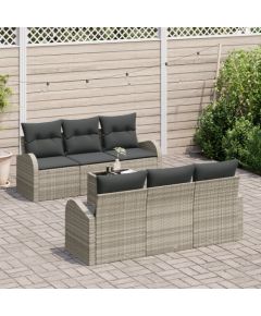 vidaXL 7-częściowy zestaw sof ogrodowych z poduszkami jasnoszary polirattan Dārza mēbeļu komplekti