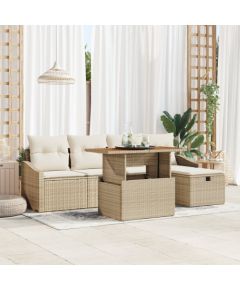 vidaXL 6-osobowy zestaw sof ogrodowych z poduszkami beżowy polirattan Dārza mēbeļu komplekti