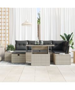 vidaXL 7-częściowy zestaw sof ogrodowych z poduszkami jasnoszary z polirattanu Dārza mēbeļu komplekti