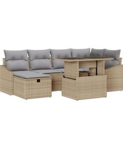 vidaXL Zestaw Sof Ogrodowych 7-elementowy z poduszkami Beżowy Poly Rattan Dārza mēbeļu komplekti