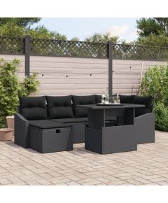 vidaXL Zestaw Sofy Ogrodowej w 7 częściach z poduszkami, czarny polirattan Dārza mēbeļu komplekti