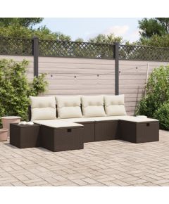 vidaXL Zestaw Sof Ogrodowych 6-częściowy z Poduszkami Brązowy Polirattan Dārza mēbeļu komplekti