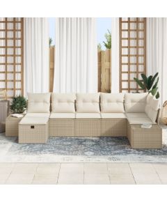 vidaXL 7-częściowy Zestaw Sof Ogrodowych z Poduszkami Beżowy Polirattan Dārza mēbeļu komplekti