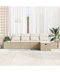 vidaXL Zestaw 5-częściowy sof ogrodowych z poduszkami Beżowy poli rattan Dārza mēbeļu komplekti