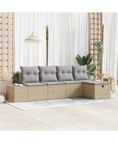 vidaXL 5-częściowy zestaw sof ogrodowych z poduszkami beżowy polirattan Dārza mēbeļu komplekti