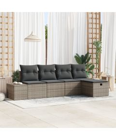 vidaXL Zestaw sof ogrodowych 5 Części z Poduszkami Szary Polirattan Dārza mēbeļu komplekti