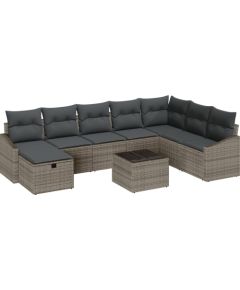 vidaXL Zestaw sof ogrodowych 9 Elementów z poduszkami Szary Rattan Dārza mēbeļu komplekti