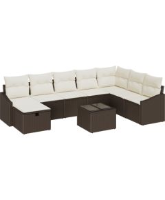vidaXL 9 Elementowy zestaw ogrodowych sof z poduszkami Brązowy Polirattan Dārza mēbeļu komplekti