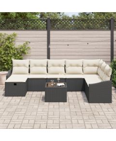 vidaXL Zestaw Sofy Ogrodowej 9 Elementów z Poduszkami Czarny Polirattan Dārza mēbeļu komplekti