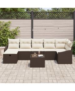 vidaXL Zestaw sof ogrodowych 8-częściowy z poduszkami Brązowy Polirattan Dārza mēbeļu komplekti