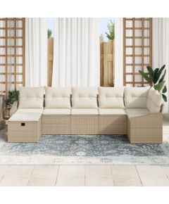 vidaXL Zestaw sof ogrodowych 7 części z poduszkami Beżowy rattan Dārza mēbeļu komplekti