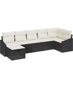 vidaXL Zestaw 7-osobowy sofy ogrodowej z poduszkami, czarny polirattan Dārza mēbeļu komplekti