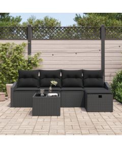 vidaXL 6 Elementowy Zestaw Sofy Ogrodowej z Poduszkami Czarny Polirattan Dārza mēbeļu komplekti