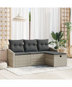 vidaXL Zestaw Sof Ogrodowych 4 częściowy z poduszkami jasnoszary polirattan Dārza mēbeļu komplekti