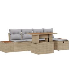 vidaXL 6-częściowy zestaw sof ogrodowych z poduszkami Beżowy Poli Rattan Dārza mēbeļu komplekti