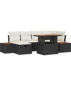 vidaXL 7-częściowy Zestaw Sof Ogrodowych z Poduszkami Czarny Poly Rattan Dārza mēbeļu komplekti