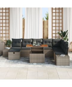 vidaXL Zestaw Sof Ogrodowych 9 Elementów z Poduszkami Szary Polirattan Dārza mēbeļu komplekti