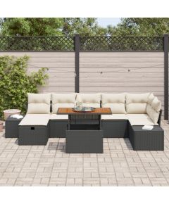 vidaXL Zestaw kanap ogrodowych 8 części z poduszkami Czarny Polirattan Dārza mēbeļu komplekti