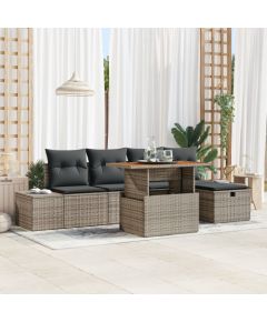 vidaXL Zestaw sofy ogrodowej 6-częściowy z poduszkami Szary Poli Rattan Dārza mēbeļu komplekti