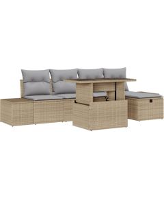 vidaXL Zestaw sofy ogrodowej 6 elementów z poduszkami beżowy polirattan Dārza mēbeļu komplekti