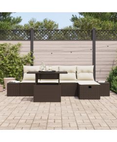 vidaXL 6 Częściowy Zestaw Sofy Z Poduszkami Brązowy Polirattan Dārza mēbeļu komplekti