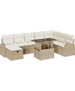 vidaXL 9-częściowy zestaw sof ogrodowych z poduszkami Beżowy Poli Rattan Dārza mēbeļu komplekti