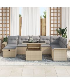 vidaXL 9-częściowy zestaw sofy ogrodowej z poduszkami beżowy poli rattan Dārza mēbeļu komplekti