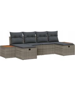 vidaXL 6-częściowy zestaw sofy ogrodowej z poduszkami Szary Poli Rattan Dārza mēbeļu komplekti