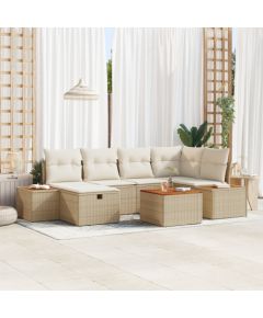 vidaXL 7-częściowy zestaw sof ogrodowych z poduszkami Beżowy Polirattan Dārza mēbeļu komplekti