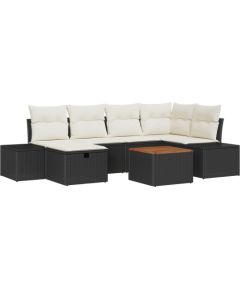 vidaXL Zestaw 7-częściowej sofy ogrodowej z poduszkami Czarny Polirattan Dārza mēbeļu komplekti