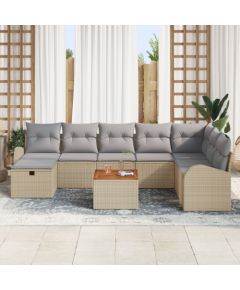 vidaXL 9-częściowy zestaw sofy ogrodowej z poduszkami beżowy z polirattanu Dārza mēbeļu komplekti