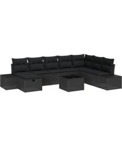 vidaXL Zestaw sof ogrodowych 9-częściowy z poduszkami czarny poli rattan Dārza mēbeļu komplekti